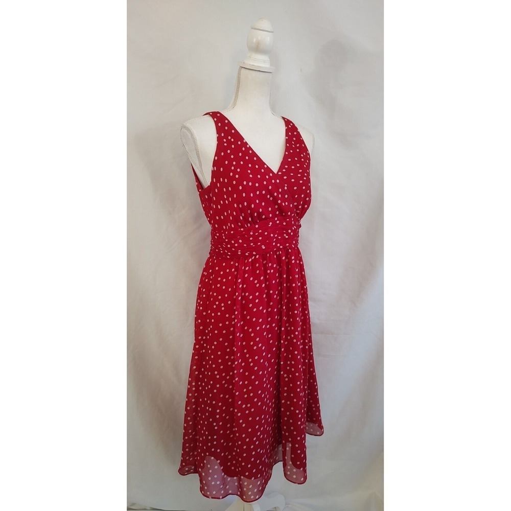 Vintage Dress Polka Dot Red & White Chiffon V Neck George Me by Mark Eisen Sz 4